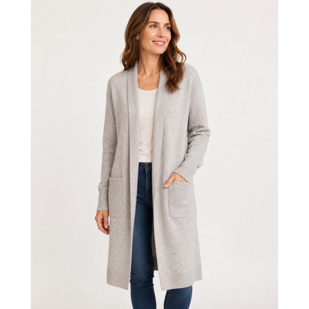 Aqua Cashmere Cardigan Sweater Womens XS Gray 100% Cashmere Longline Duster